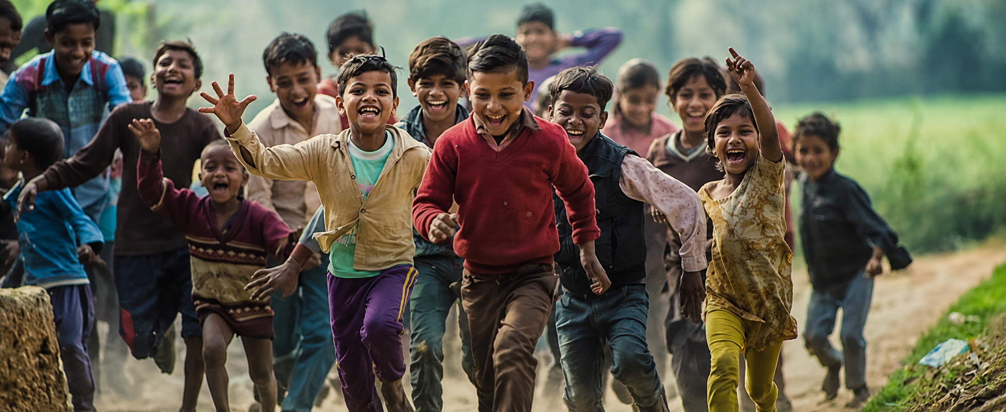 Smiling children running